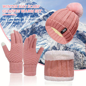 3Pcs/Set Women Knitted Hat Scarf Gloves Set