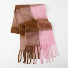 Load image into Gallery viewer, Fringe Contrast Plaid Polyester Scarf