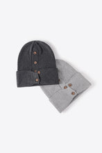 Load image into Gallery viewer, Button Detail Rib-Knit Cuff Beanie