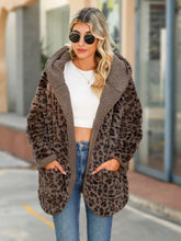 Load image into Gallery viewer, Leopard Hooded Coat with Pockets