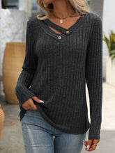 Load image into Gallery viewer, Mandy Ribbed V-Neck Long Sleeve T-Shirt