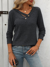 Load image into Gallery viewer, Mandy Ribbed V-Neck Long Sleeve T-Shirt