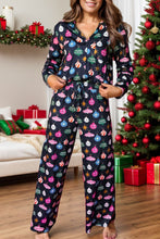 Load image into Gallery viewer, Printed Collared Neck Long Sleeve Top and Pants Lounge Set