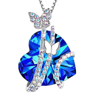 Fashion Butterfly Crystal Heart Necklace