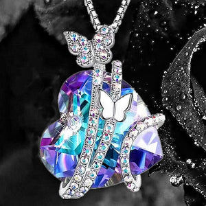 Fashion Butterfly Crystal Heart Necklace