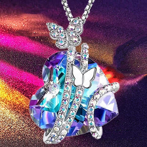 Fashion Butterfly Crystal Heart Necklace