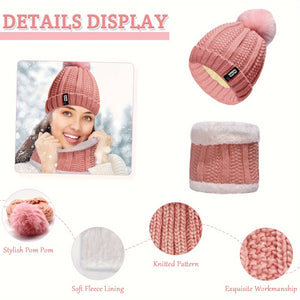 3Pcs/Set Women Knitted Hat Scarf Gloves Set