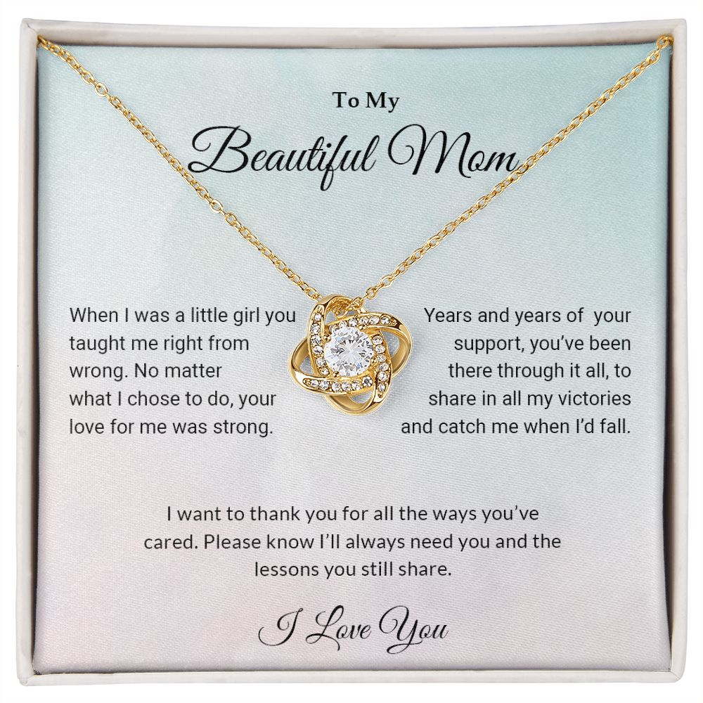 To My Beautiful Mom | I Love You |  Love Knot Necklace