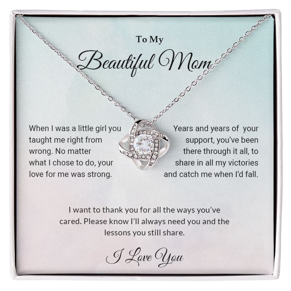 To My Beautiful Mom | I Love You |  Love Knot Necklace