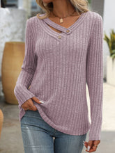 Load image into Gallery viewer, Mandy Ribbed V-Neck Long Sleeve T-Shirt