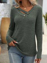 Load image into Gallery viewer, Mandy Ribbed V-Neck Long Sleeve T-Shirt