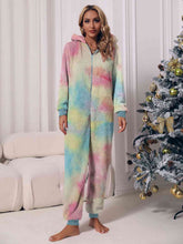 Load image into Gallery viewer, Zip Front Long Sleeve Hooded Teddy Lounge Jumpsuit