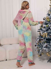 Load image into Gallery viewer, Zip Front Long Sleeve Hooded Teddy Lounge Jumpsuit