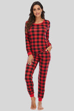 Load image into Gallery viewer, Plaid Round Neck Top and Pants Set