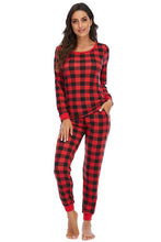 Load image into Gallery viewer, Plaid Round Neck Top and Pants Set