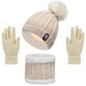 3Pcs/Set Women Knitted Hat Scarf Gloves Set