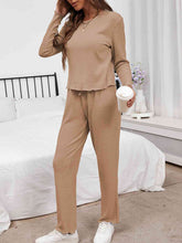 Load image into Gallery viewer, Round Neck Long Sleeve Top and Drawstring Pants Lounge Set