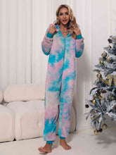 Load image into Gallery viewer, Zip Front Long Sleeve Hooded Teddy Lounge Jumpsuit