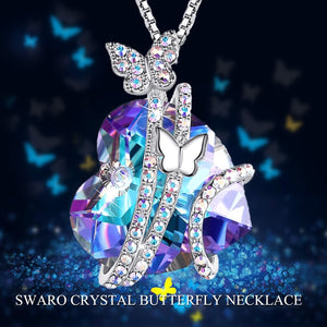 Fashion Butterfly Crystal Heart Necklace