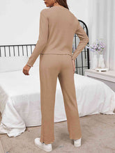 Load image into Gallery viewer, Round Neck Long Sleeve Top and Drawstring Pants Lounge Set