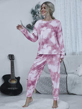 Load image into Gallery viewer, Tie-dye Round Neck Top and Drawstring Pants Lounge Set