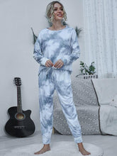 Load image into Gallery viewer, Tie-dye Round Neck Top and Drawstring Pants Lounge Set