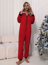 Load image into Gallery viewer, Zip Front Long Sleeve Hooded Teddy Lounge Jumpsuit