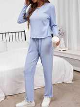 Load image into Gallery viewer, Round Neck Long Sleeve Top and Drawstring Pants Lounge Set