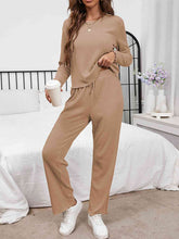 Load image into Gallery viewer, Round Neck Long Sleeve Top and Drawstring Pants Lounge Set